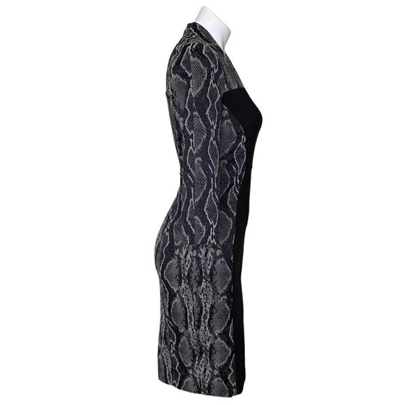 French Connection Black Snake Skin Print Sheath Dress, 3/4-Sleeve Women's Size 6 - Picture 4 of 11